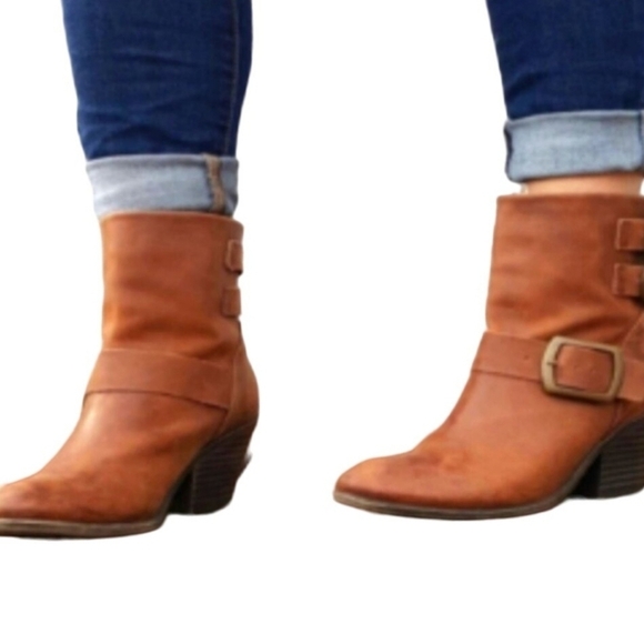 Lucky Brand Tommie Brown Leather Buckle Ankle Boots Size 9M - Picture 1 of 9